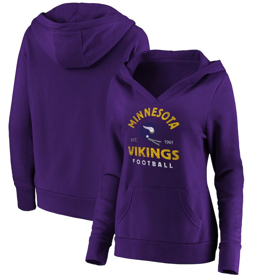 Women Minnesota Vikings Fanatics Branded Purple Vintage Arch V-Neck Pullover Hoodie->women nfl jersey->Women Jersey